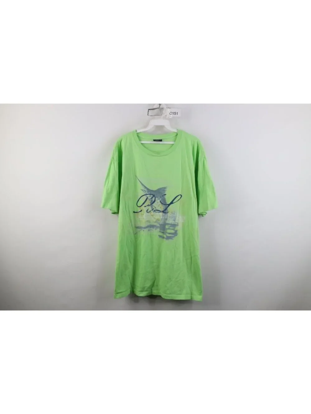 Vtg 90s Ralph Lauren Mens XL Faded Marlin Deep Sea Fishing T-Shirt Lime Green